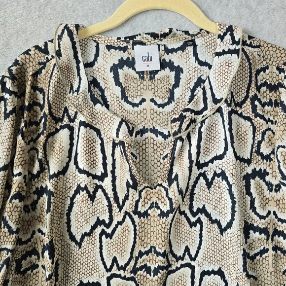 CAbi Womens Sz M Serpentine Snake Print Pullover Blouse Ruffle Collar Wide Cuffs - Picture 2 of 11